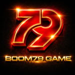 BOOM79 Game logo with glowing red and gold 3D design on black background