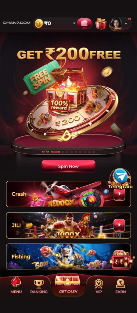 DHAN7 game app interface with latest APK download for Android users